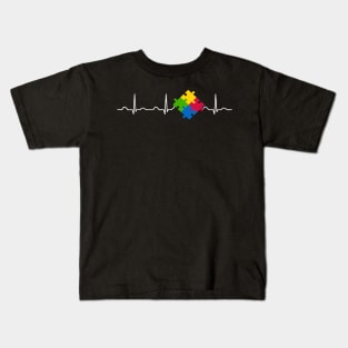 Autism Awareness Shirt, Puzzle Heartbeat Day Kids T-Shirt